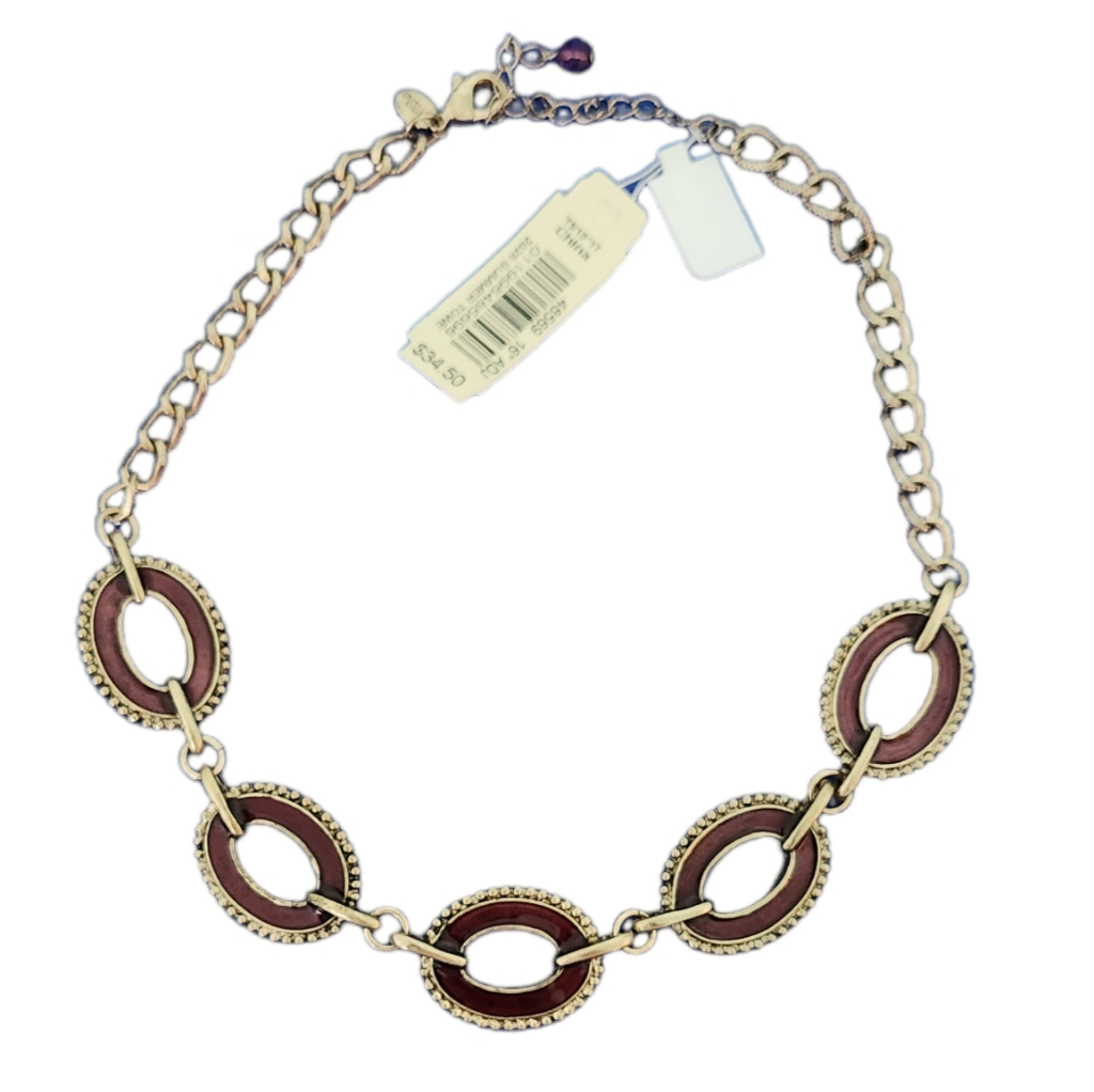 2028 Enamel Metal Burgundy Gold Tone Necklace New Nwt 18$